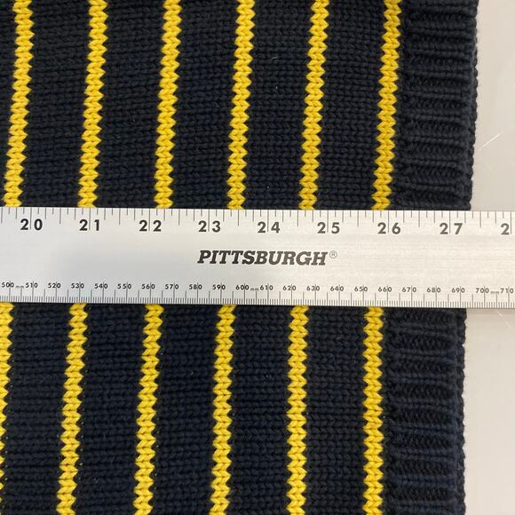 Vintage TOMMY HILFIGER Sweater Men M Stripe Navy Yellow Logo-Crest Thick Knit - Picture 7 of 8